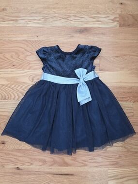 Jona Michelle Navy Tulle Party Dress with Pale Blue Sash